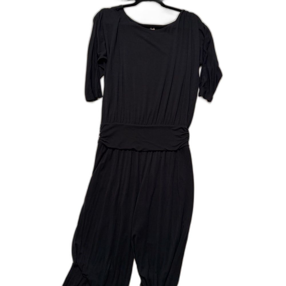Soft Surroundings Black Modal Jumpsuit M Ruched Waist Wide Leg Keyhole Back - Picture 5 of 10